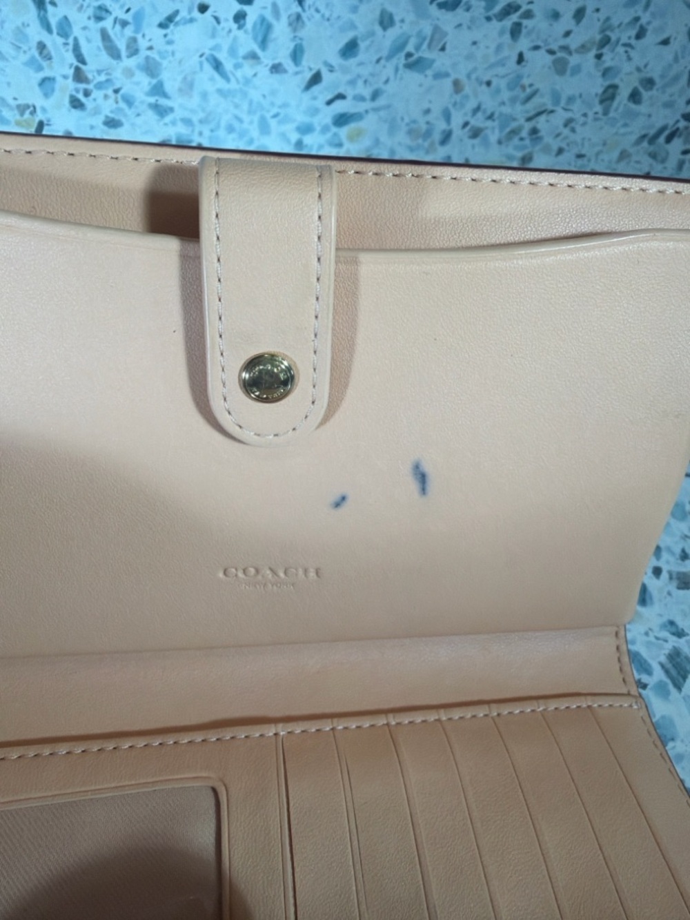 Coach Signature Canvas Wristlet in Tan with Pink Trim - Picture 4 of 5